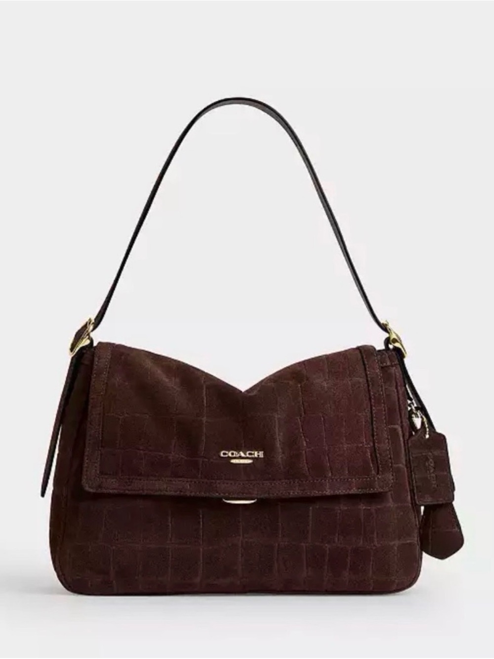 Coach Suede Shoulder Bag in Dark Brown Suede
